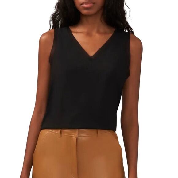 Halogen Raw Edge Black V Neck Sleeveless Top - Picture 1 of 8